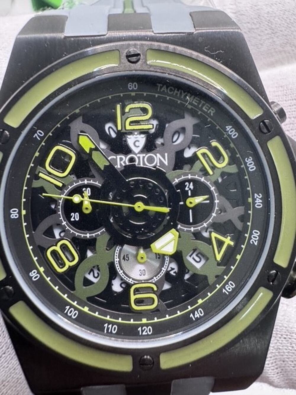 Croton Skeleton Chronograph Style Watch – Neon Accents – Brand New w/ Box